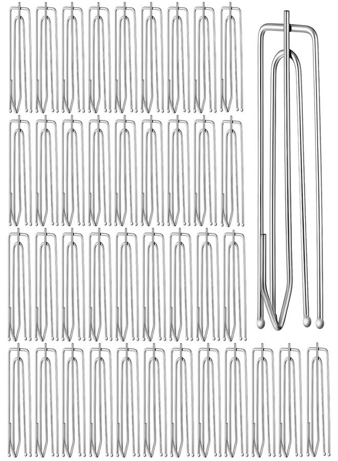 SHENLIU 150 Pcs Stainless Steel Curtain Pleat Hook, Drapery Hooks Traverse Pleater, Drapery Clasp and Pin, Curtain Pleater Tape Hook, 4 Prongs Pinch Pleat Clips Hooks for Window Door Bathroom Curtains - Image 1