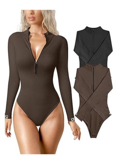 2 Piece Women's Bodysuits Ribbed One Piece Zip Front Long Sleeve Tops Bodysuits - pzsku/Z377B2D5FB2CD6B672820Z/45/_/1710499986/d2ffb59a-0c58-4047-84eb-372617653d07