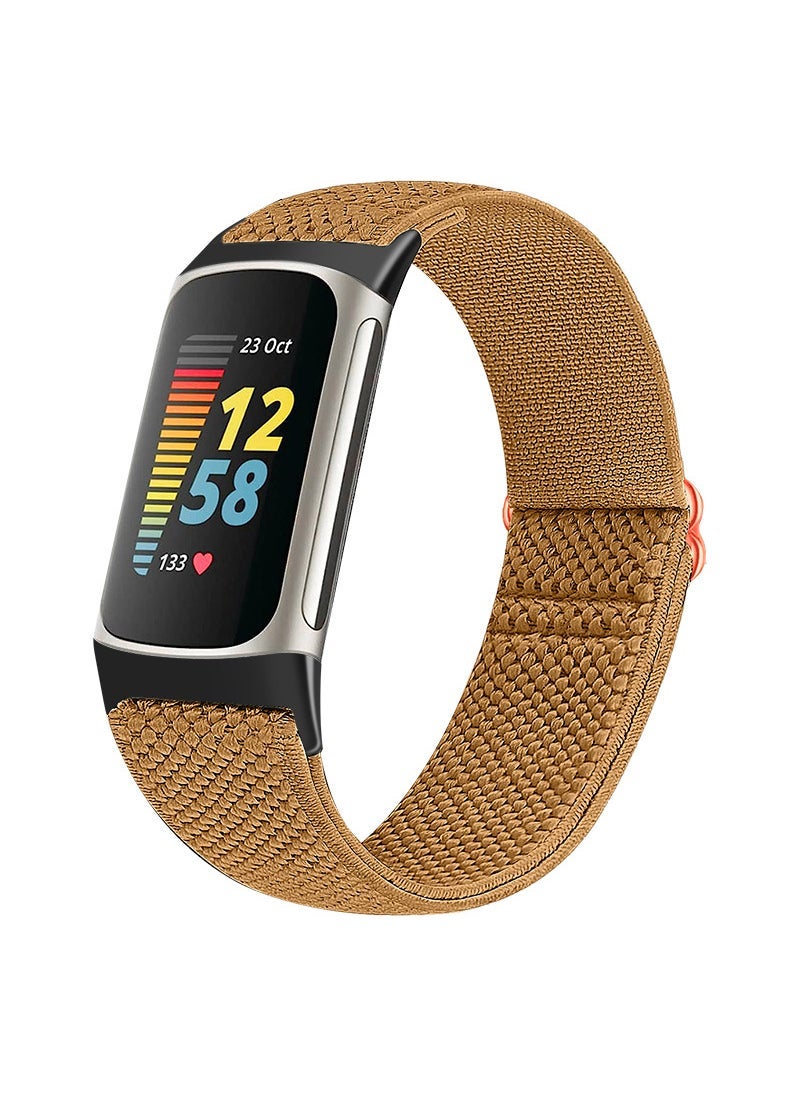 Generic 1 x 5 pcs Fitbit Charge 5/6 Woven Nylon Strap Elastic Replacement Band 109# stone color 