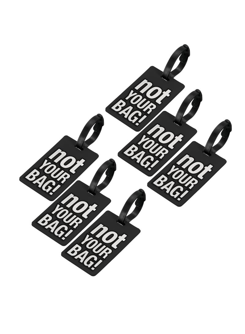Cuisine Art Luggage Tag with Name ID Card, Personalized Identifier ID Labels, Flexible PVC Travel Tags, Secure Travel Luggage Labels for Baggage Identity, Suitcase Tag  – "Not Your Bag" Text, Black 6-Piece Set - Image 1