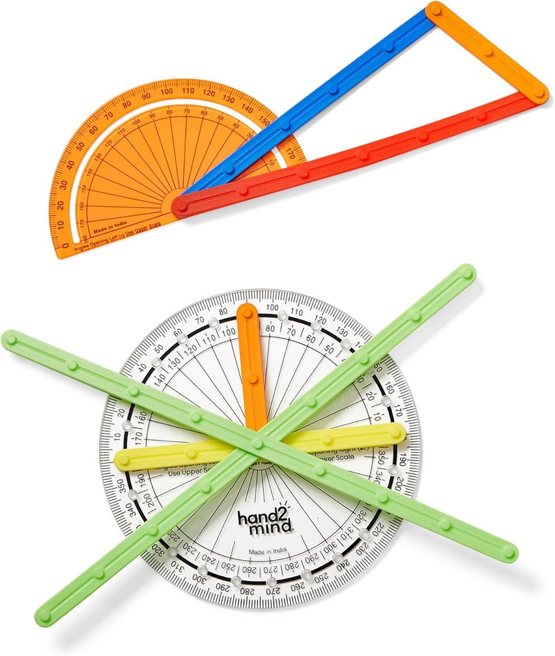 hand2mind AngLegs Starter Set with 2 Protractors Geometry Manipulatives Geometric Shapes for Classroom Montessori Math Materials Math Teaching Tools 4th Grade Math Manipulatives for Kids