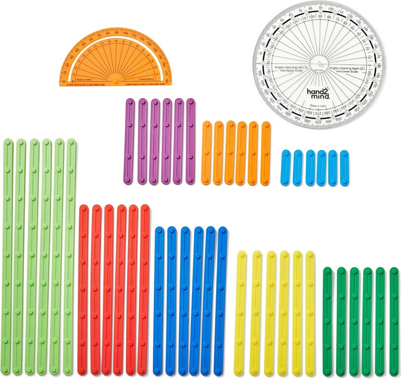 hand2mind AngLegs Starter Set with 2 Protractors Geometry Manipulatives Geometric Shapes for Classroom Montessori Math Materials Math Teaching Tools 4th Grade Math Manipulatives for Kids