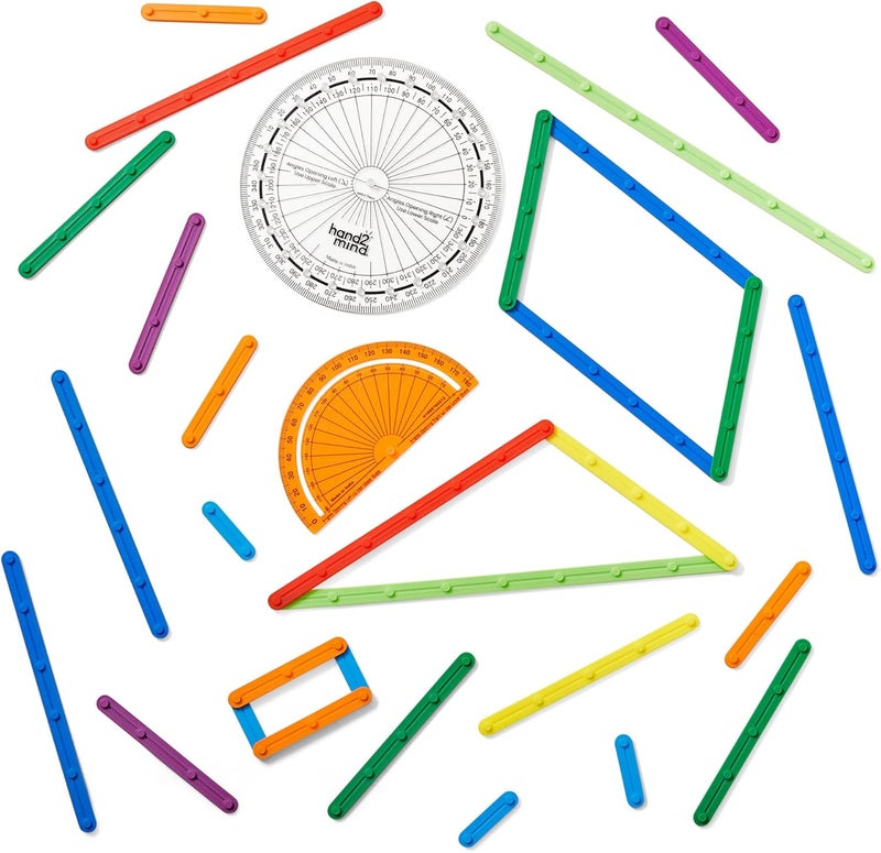 hand2mind AngLegs Starter Set with 2 Protractors Geometry Manipulatives Geometric Shapes for Classroom Montessori Math Materials Math Teaching Tools 4th Grade Math Manipulatives for Kids