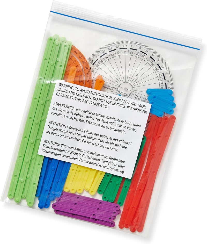 hand2mind AngLegs Starter Set with 2 Protractors Geometry Manipulatives Geometric Shapes for Classroom Montessori Math Materials Math Teaching Tools 4th Grade Math Manipulatives for Kids