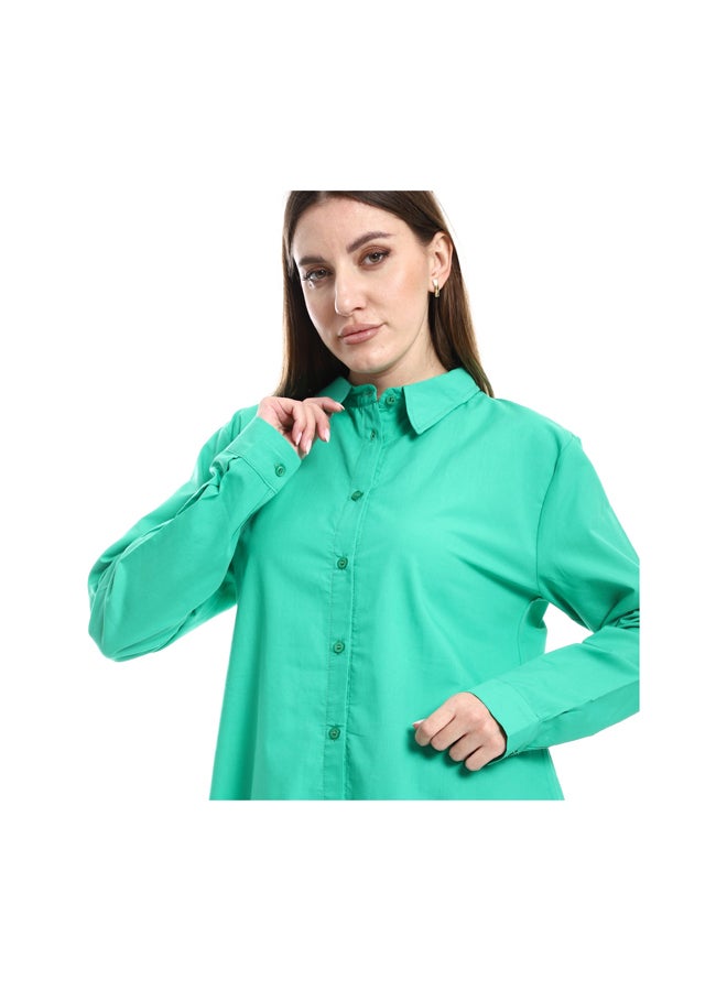 Andora Long Sleeves Solid Poplin Buttons Shirt _ Green - Image 4