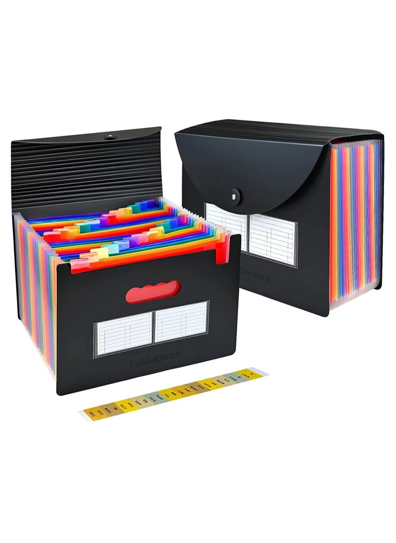 Chabeia 24 Pockets Expanding File Folder/Accordian File Organizer with Expandable Cover/Portable A4 Letter Size File Box,High Capacity Plastic Colored Paper Document Receipt Organizer Filing Folder Organizer  - Image 1