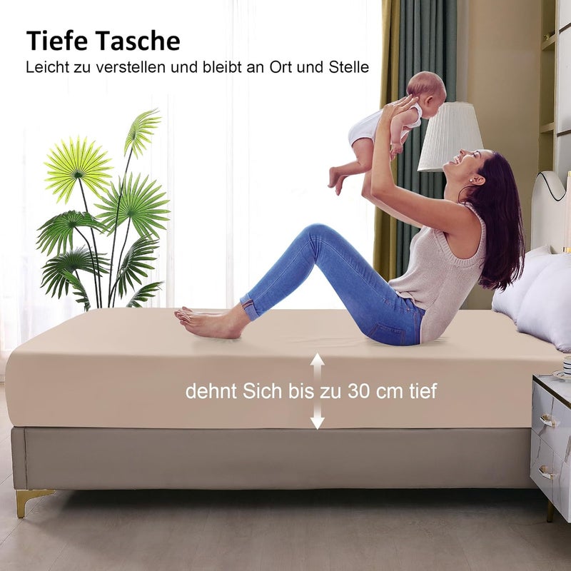 ohano Waterproof Mattress Protector 200 x 200 cm Fitted Sheet, Waterproof and Breathable Mattress Cover, Incontinence Pad, Moisture Protection Bed Sheet, Fitted Sheet, for All Seasons, Khaki - Image 4