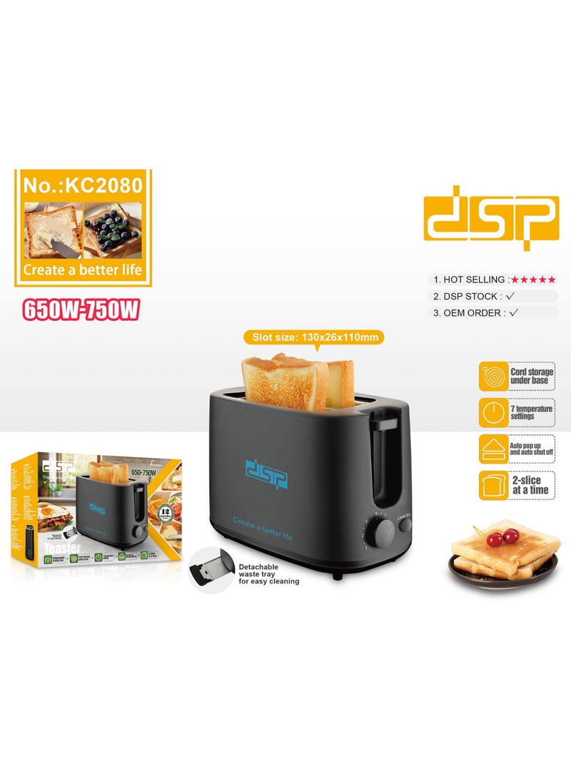 DSP 2 Slices Toaster/7 Temperature Settings/Auto pop up & shut off/650-750 W - Image 1