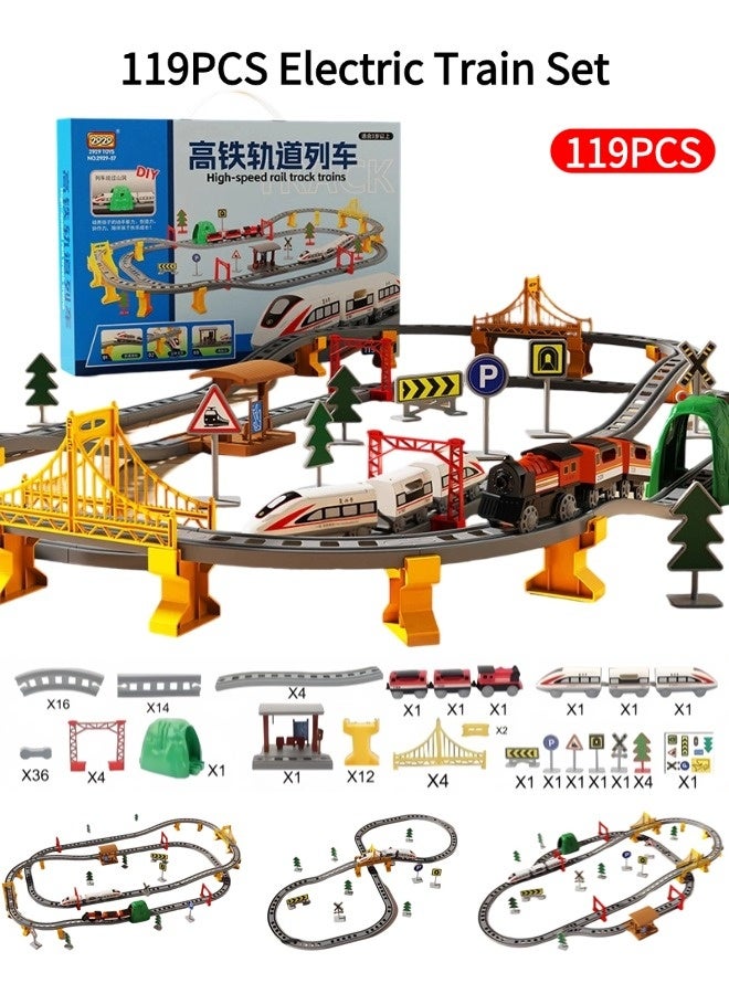 119-piece high-speed train track toy set, electric high-speed train toy set, educational assembly electric high-speed train toy, train toy with track, suitable for boys and girls aged 3 and up, perfect gift for birthdays, holidays and parties - Image 1