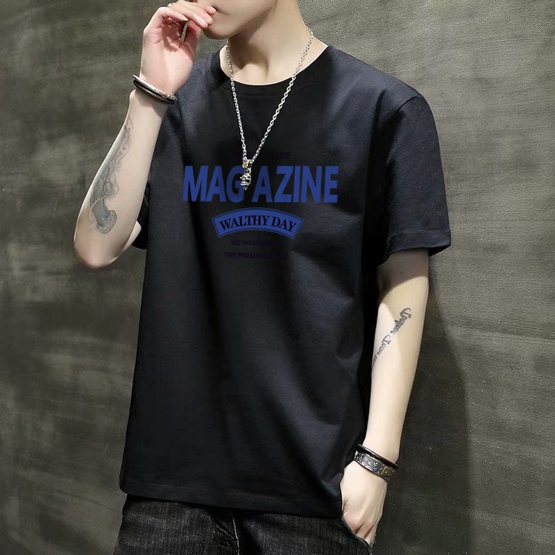 Trendy Printed Summer New Men's Short-sleeved T-shirt Round Neck Hong Kong Style Loose Half-sleeved Clothes Thin T-shirt Base Shirt - Image 1