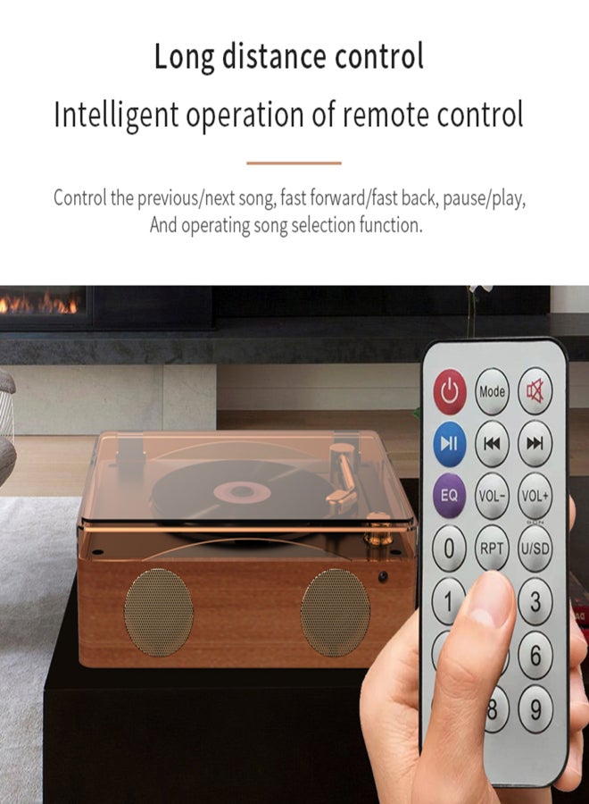 مشغل أقراص مدمجة بتصميم كلاسيكي، مشغل موسيقى متعدد الوظائف، مكبرات صوت منزلية قابلة للشحن مع جهاز تحكم عن بعد، زر للتحكم في مستوى الصوت، مدخل خطي، تشغيل من ذاكرة فلاش USB مع منفذ سماعة رأس. - Image 3