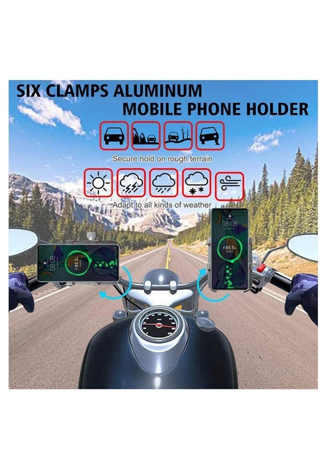 Generic Phone Holder Phone Stand for Car Bicycle Motorcycle Phone Mount Six-claw Aluminum Alloy Mobile Phone Bracket Bike Bicycle Navigation Holder Fixing Frame Stainless Mount Silver-Orange  - Image 3