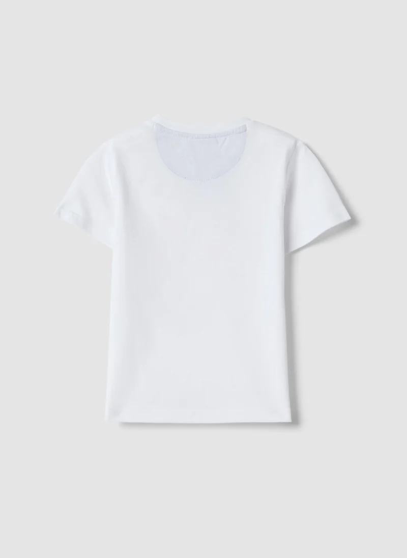 Ovs OVS White Pure Cotton T-Shirt For Baby Boy With Print