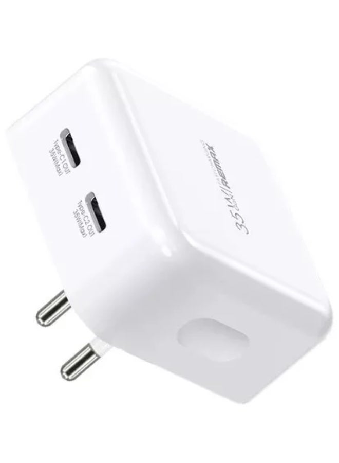 ريماكس شاحن سريع GaN مزدوج من النوع C بقوة 35 وات RP-U87، محول حائط صغير الحجم بتقنية PD + QC مع شريحة ذكية، شحن سريع بمنفذين، قابس الاتحاد الأوروبي، تصميم مقاوم للحريق للهواتف الذكية والأجهزة اللوحية وأجهزة الكمبيوتر المحمولة - أبيض - Image 5