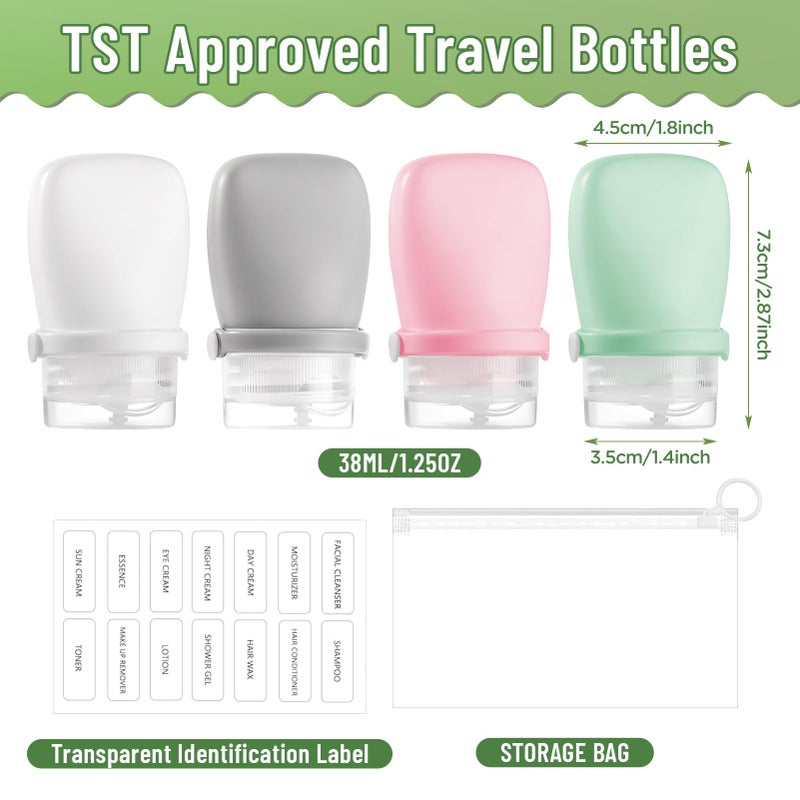 RONRONS 1oz Travel Bottles, Silicone Squeeze Sauce Salad Dressing Ketchup Condiment Bottles, Tsa Approved Leak Proof Containers for Toiletries Shampoo Conditioner Small (4 Pieces) - Image 3