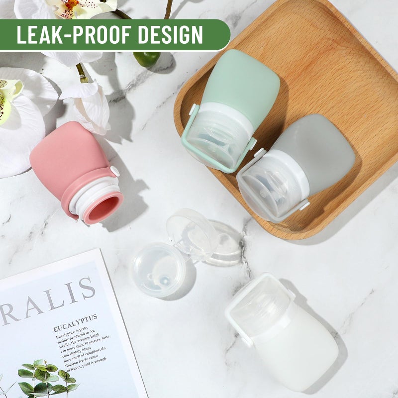 RONRONS 1oz Travel Bottles, Silicone Squeeze Sauce Salad Dressing Ketchup Condiment Bottles, Tsa Approved Leak Proof Containers for Toiletries Shampoo Conditioner Small (4 Pieces) - Image 4