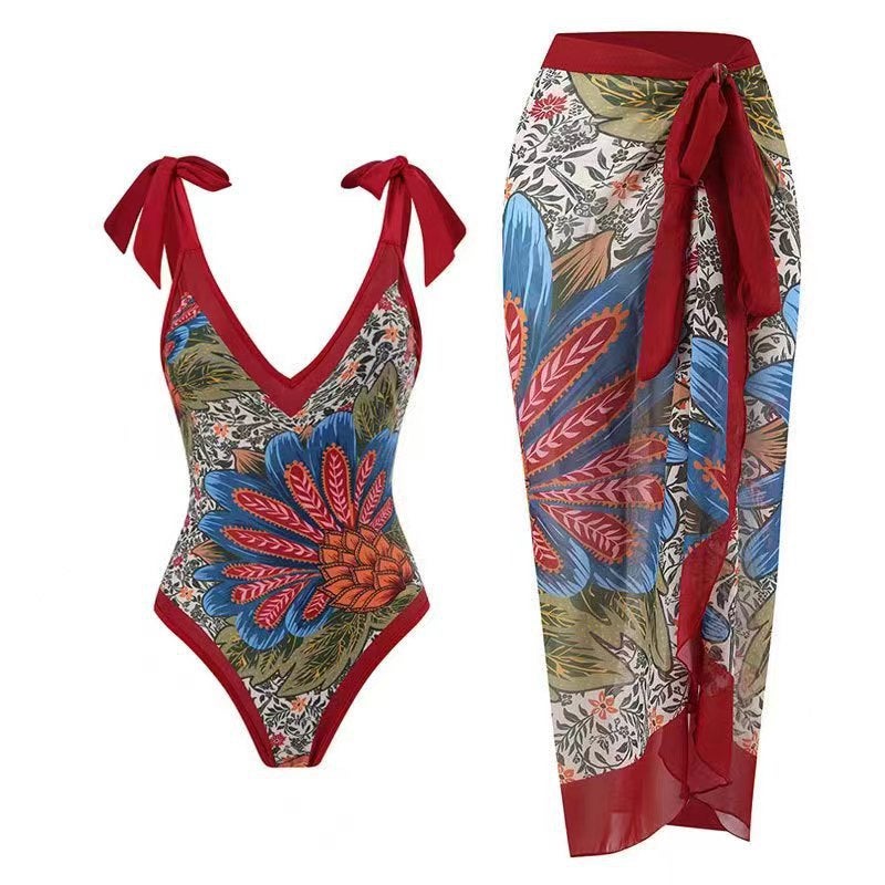 2025 Ins One-Piece Spring Swimsuit Independent Station Sunscreen Dress French Retro Beach Bikini - Image 1