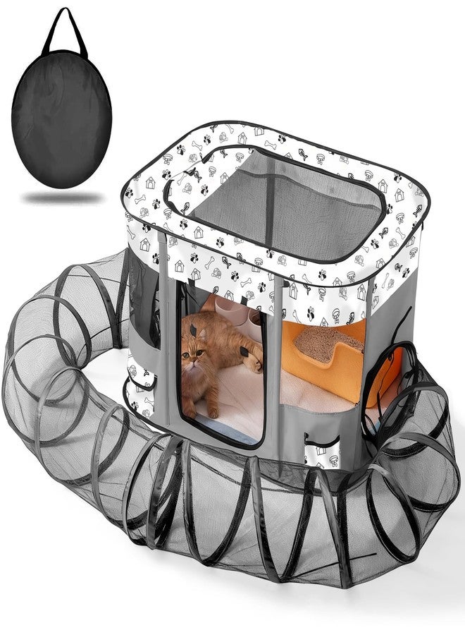 YOUWE7 قفص YOUWE7 الخارجي للقطط مع نفق محيط، قفص لعب خارجي مغلق للحيوانات الأليفة، خيمة قطط محمولة مع نفق للقطط المنزلية والحيوانات الصغيرة والجراء، خيمة محمولة مع حقيبة حمل - Image 1
