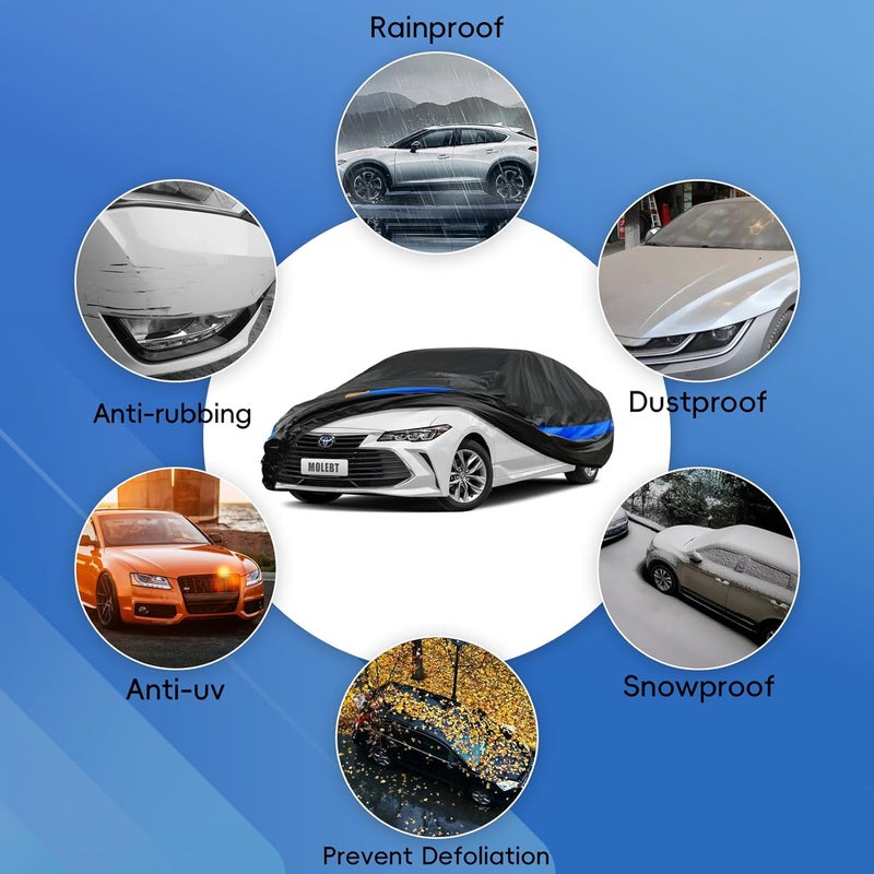 Molebt Car Cover Waterproof All Weather for Automobiles, Universal Fit Dodge Challenger/Charger, Chevy Impala, Toyota Avalon, Ford Taurus, Chrysler 300, Audi A8, BMW 7 Series, Tesla Model S etc. - Image 3