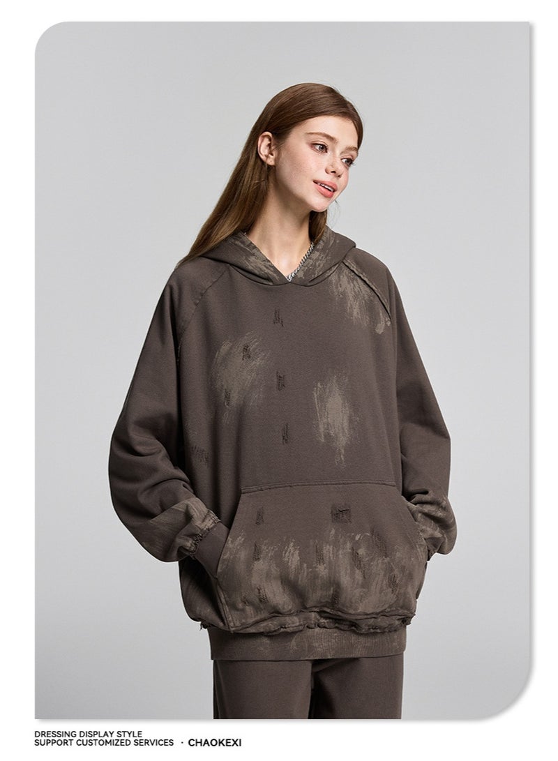 CHAOKEXI Heavyweight Painted High-Street Hoodie | Retro Washed Distressed Oversized Hoodie for Men and Women - Image 2