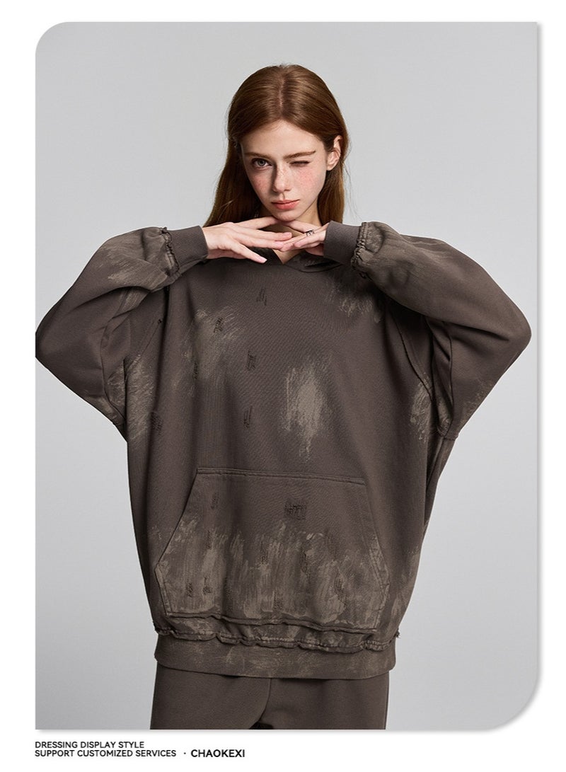 CHAOKEXI Heavyweight Painted High-Street Hoodie | Retro Washed Distressed Oversized Hoodie for Men and Women - Image 4