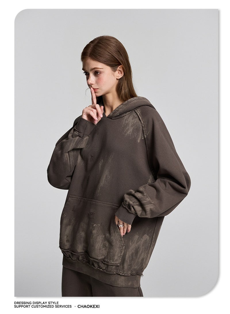 CHAOKEXI Heavyweight Painted High-Street Hoodie | Retro Washed Distressed Oversized Hoodie for Men and Women - Image 3