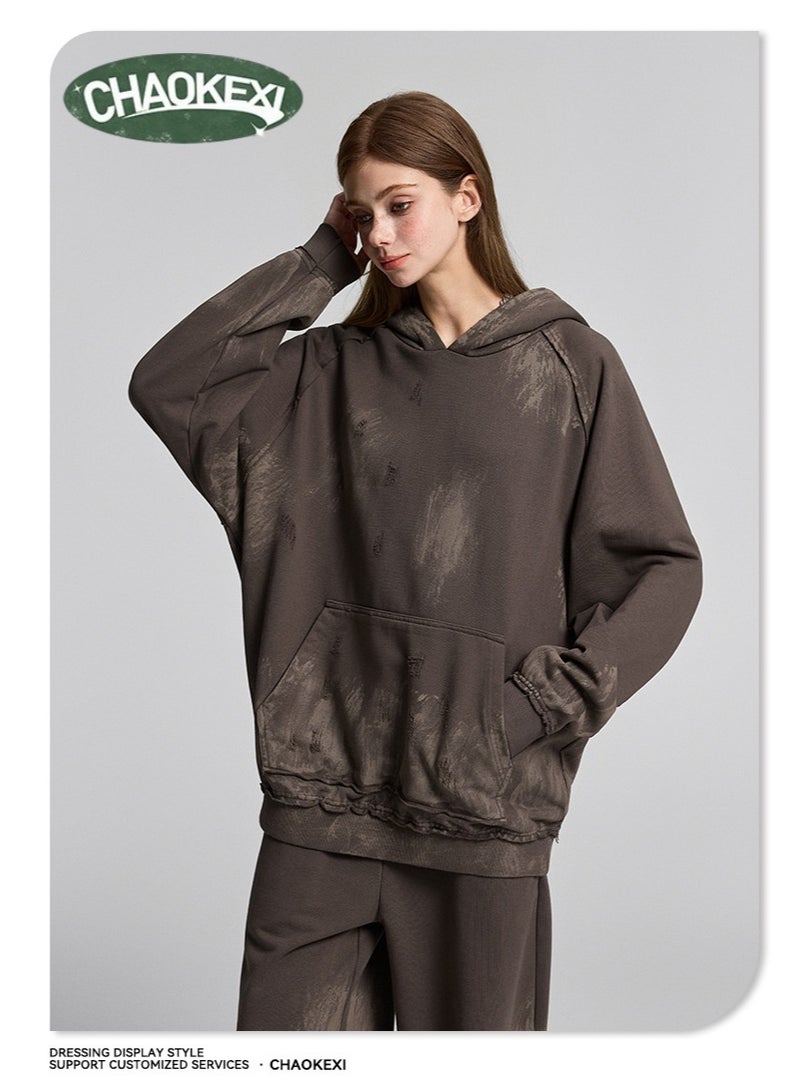 CHAOKEXI Heavyweight Painted High-Street Hoodie | Retro Washed Distressed Oversized Hoodie for Men and Women - Image 1