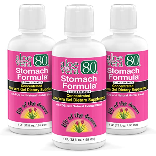 Lily Of the Desert Lily Of The Desert Stomach Formula Aloe Vera 80 Gel Concentrated Aloe Vera Juice with Slippery Elm Chamomile Peppermint and Ginger for Gut Health Heartburn Acid Reflux 32 Oz Pack of 3 