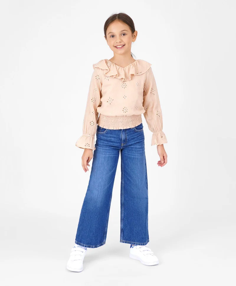 Primo Gino Primo Gino 100% Cotton Full Sleeves Ruffled Top - Beige