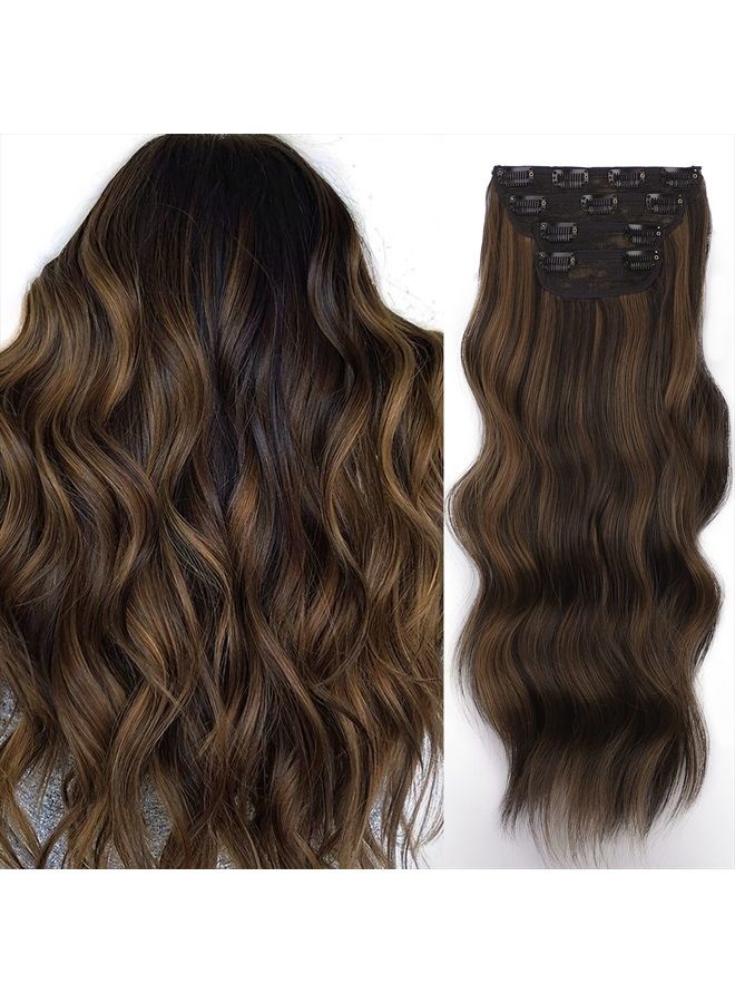 Vigorous Hair Extensions Highlights Hair Extensions Clip ins 4PCS Thick Wavy Hair Extensions for Women Synthetic - Image 1