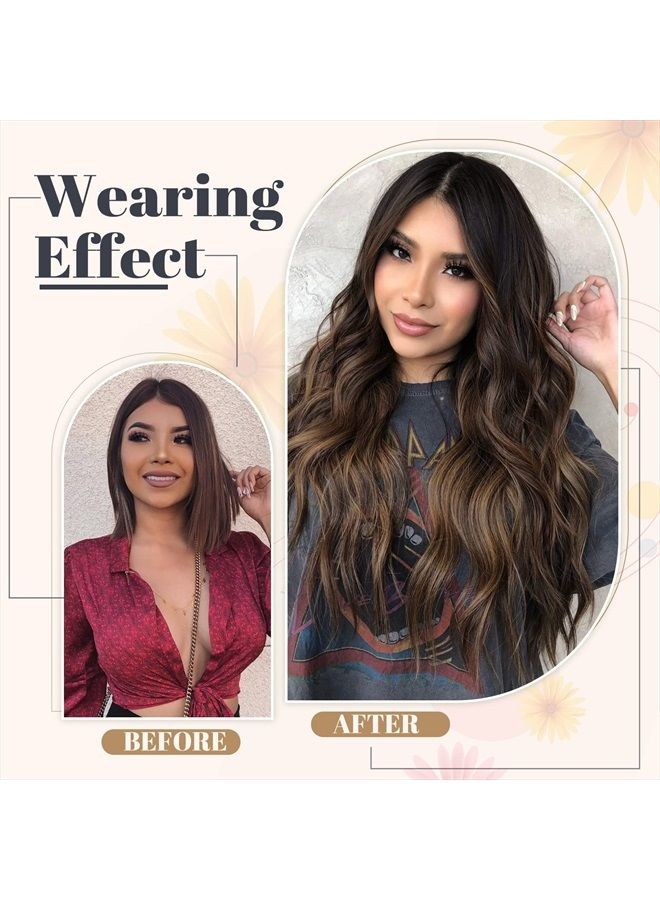 Vigorous Hair Extensions Highlights Hair Extensions Clip ins 4PCS Thick Wavy Hair Extensions for Women Synthetic - Image 2