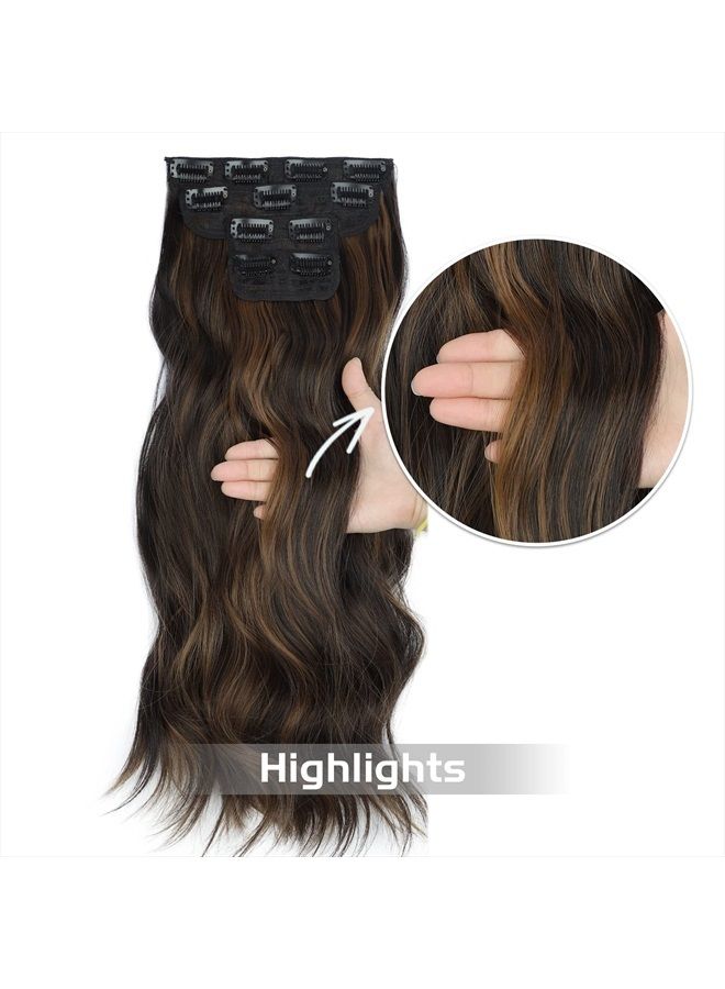 Vigorous Hair Extensions Highlights Hair Extensions Clip ins 4PCS Thick Wavy Hair Extensions for Women Synthetic - Image 3