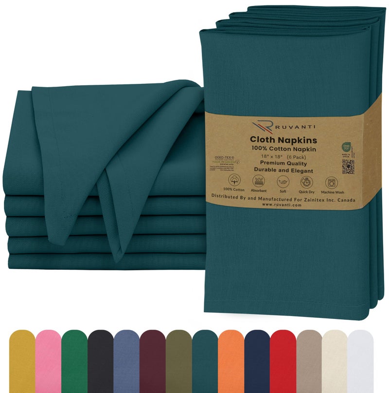 Ruvanti Cloth Napkins Set of 6 18x18 Inches 100 Cotton Washable Soft Absorbent Perfect for Wedding Christmas Thanksgiving Dinners Deep Teal - Image 2