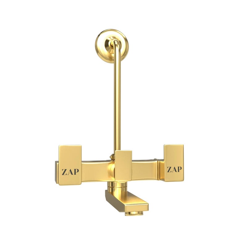 Zap Skoda Full Brass Gold Plated 2 in 1 Wall Mixer with Provision for Over Head Shower and Long Bend Pipe for Bathroom - Image 1