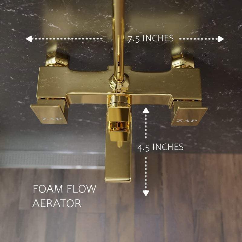 Zap Skoda Full Brass Gold Plated 2 in 1 Wall Mixer with Provision for Over Head Shower and Long Bend Pipe for Bathroom - Image 4