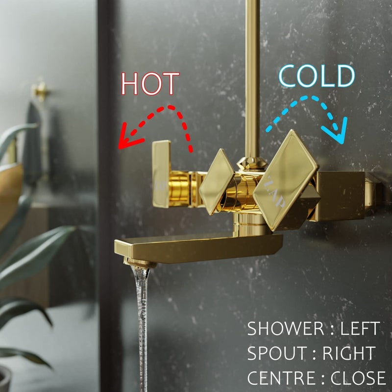 Zap Skoda Full Brass Gold Plated 2 in 1 Wall Mixer with Provision for Over Head Shower and Long Bend Pipe for Bathroom - Image 3