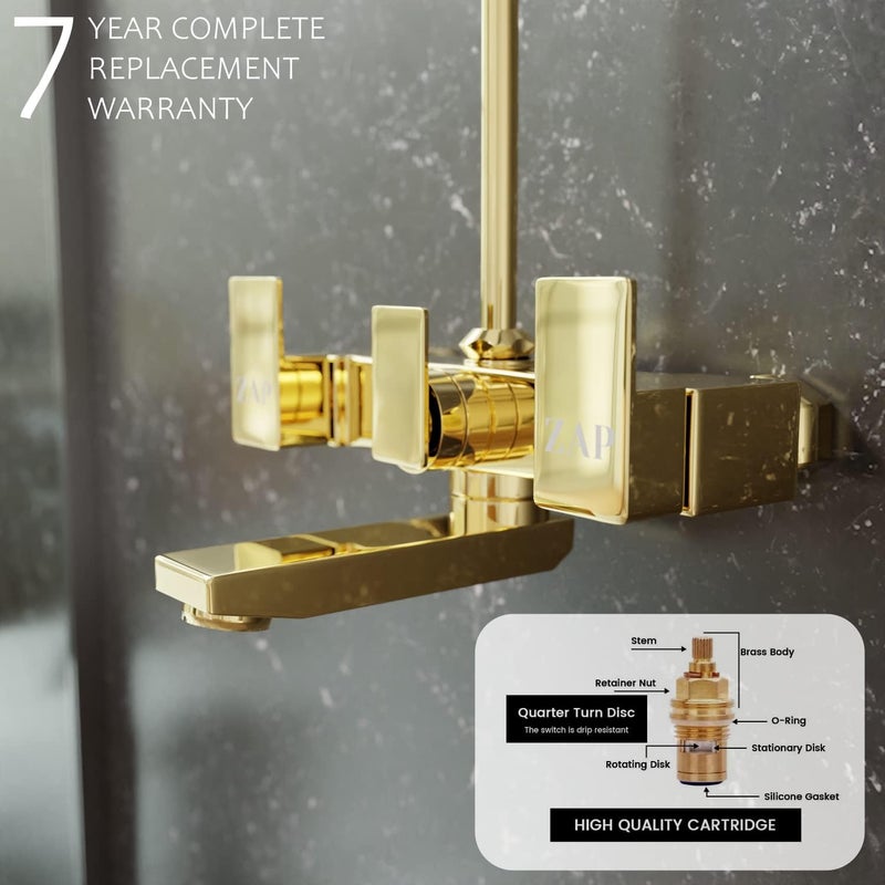 Zap Skoda Full Brass Gold Plated 2 in 1 Wall Mixer with Provision for Over Head Shower and Long Bend Pipe for Bathroom - Image 2