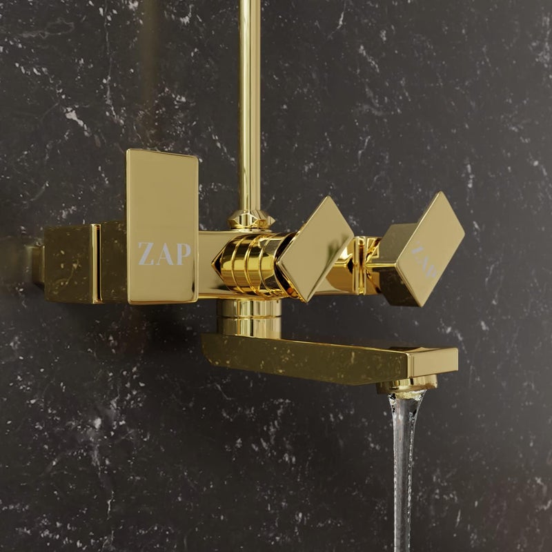 Zap Skoda Full Brass Gold Plated 2 in 1 Wall Mixer with Provision for Over Head Shower and Long Bend Pipe for Bathroom - Image 5