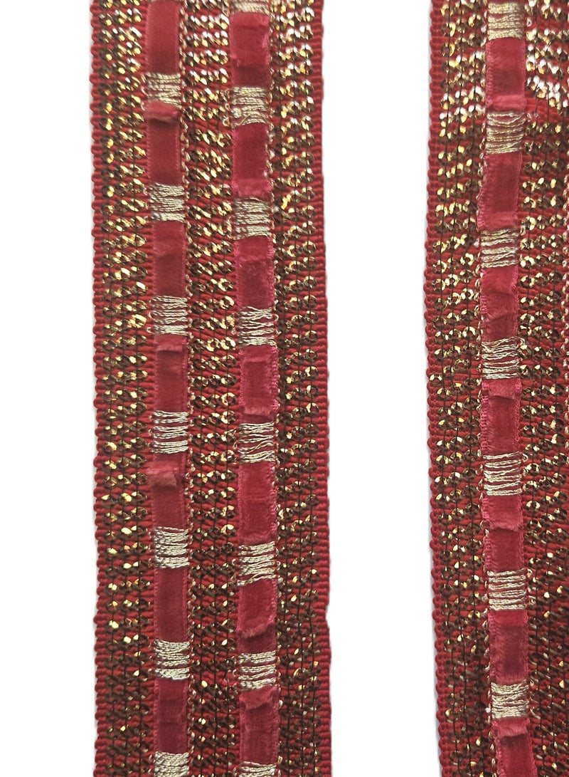 مخمل أحمر وترتر ذهبي، 10 ياردات، خياطة دانتيل - Image 2