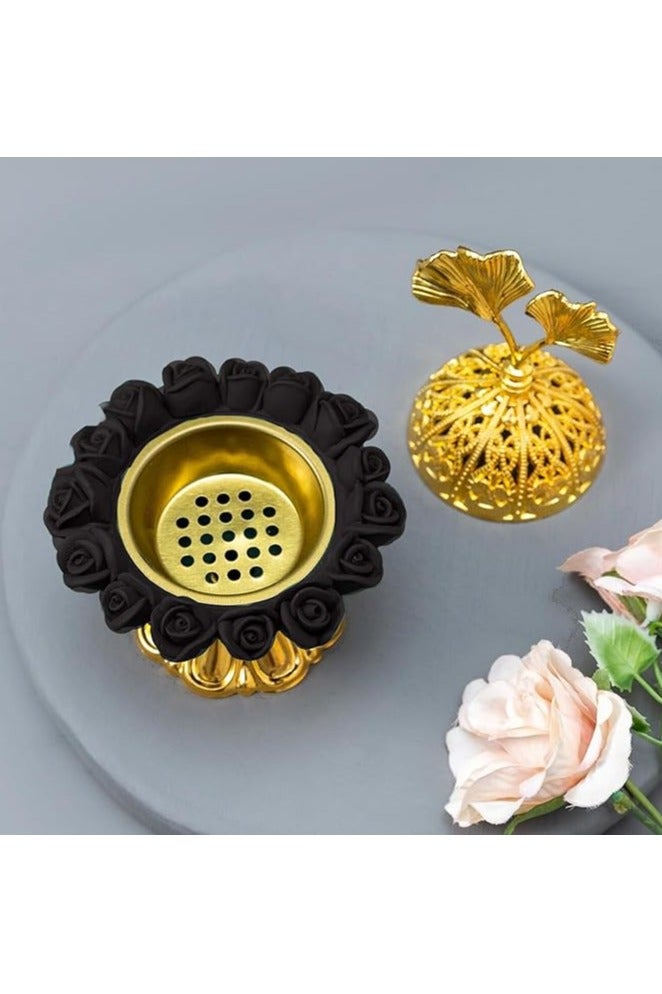 أمازينج. إي جي بي مبخرة ديكورية، مصنوعة من البولي ريزين الأسود والذهبي، 11.8 سم × 8 سم، حاملات متعددة للعود والبخور (أسود) - Image 2