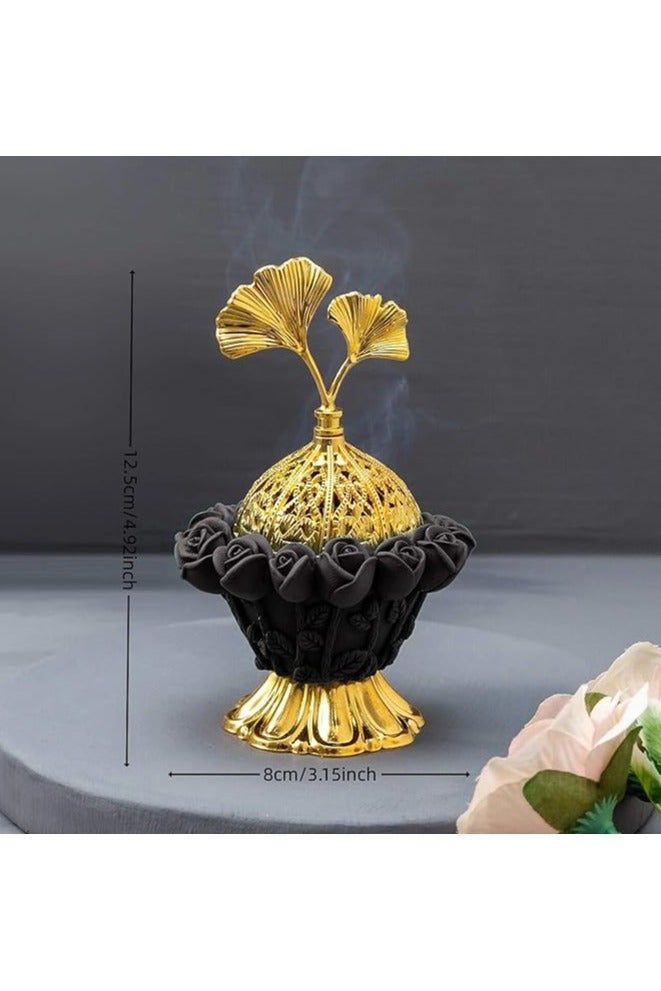 أمازينج. إي جي بي مبخرة ديكورية، مصنوعة من البولي ريزين الأسود والذهبي، 11.8 سم × 8 سم، حاملات متعددة للعود والبخور (أسود) - Image 3