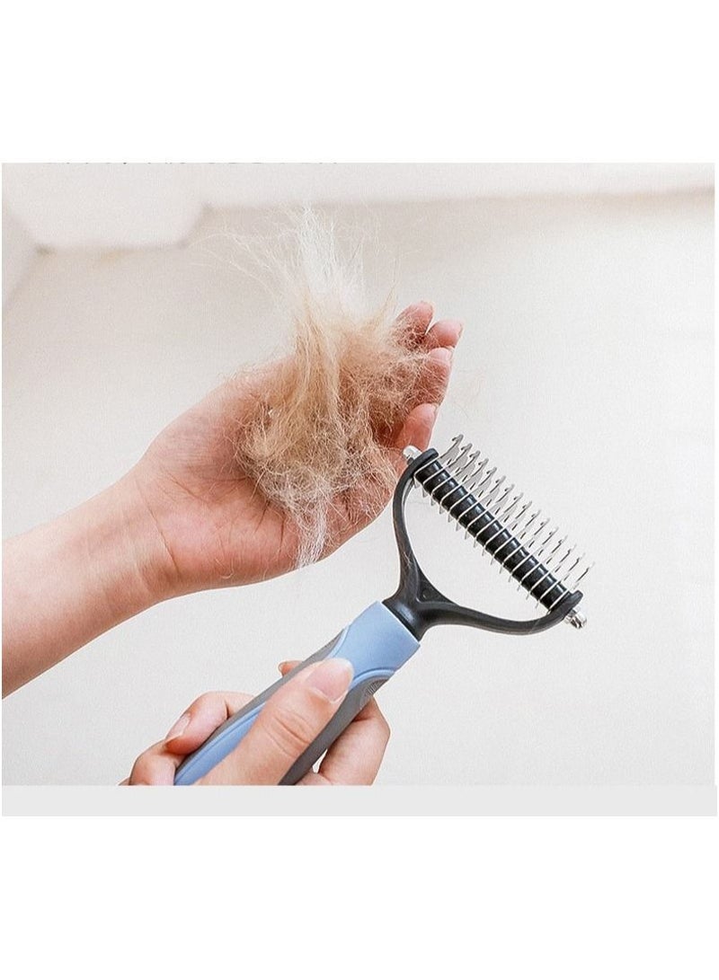 DUNISO Pet Deshedding Brush Double Sided Undercoat Rake for Dogs and Cats Shedding Comb and Dematting Tool for Grooming Extra Wide - Image 2