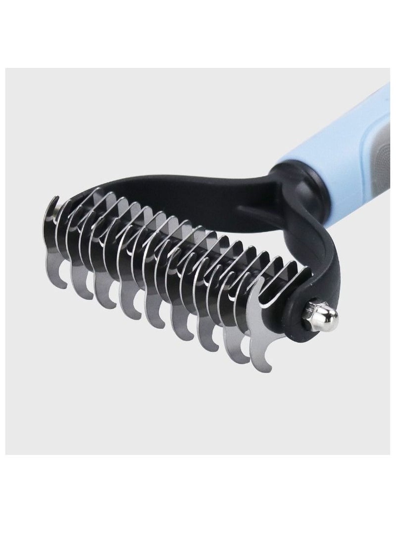 DUNISO Pet Deshedding Brush Double Sided Undercoat Rake for Dogs and Cats Shedding Comb and Dematting Tool for Grooming Extra Wide - Image 3