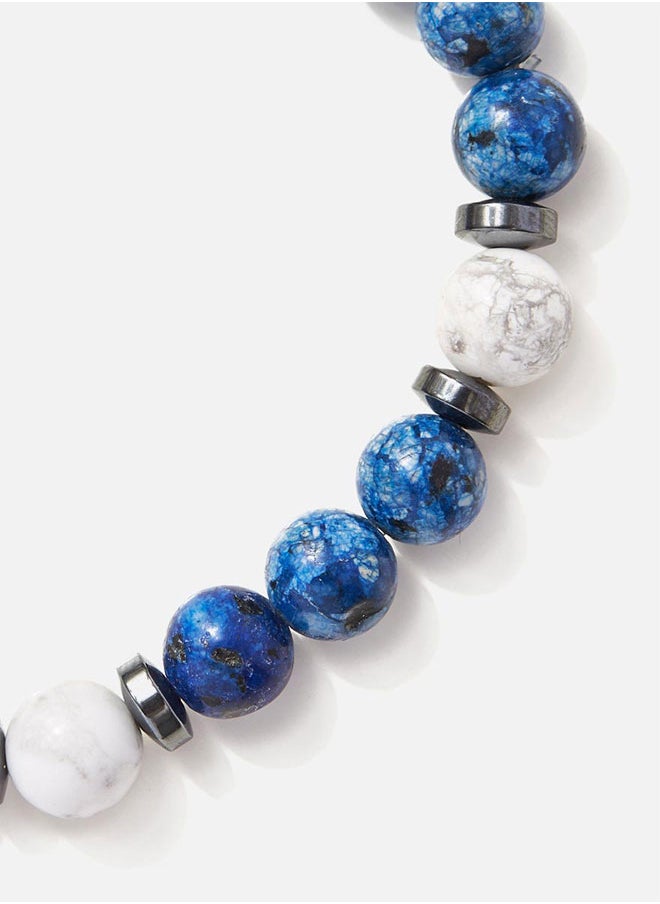 CHRYSOSTOMOS - Handmade Beaded Bracelet for Men with Blue Agate White Howlite and Hematite Rings - Image 1
