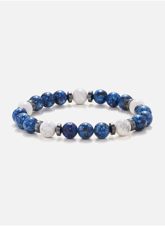 CHRYSOSTOMOS - Handmade Beaded Bracelet for Men with Blue Agate White Howlite and Hematite Rings - Image 1