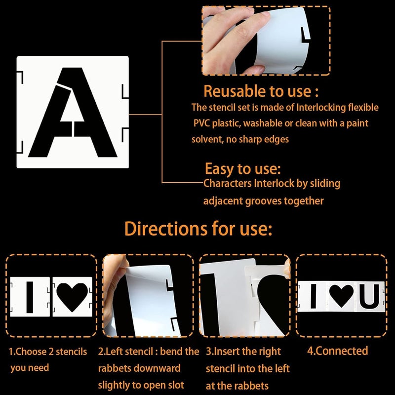 DEVASYA CRAFTS Devasya Crafts 46 Pcs Le tencils, Reusable Alphabet Templates Interlocking Stencil Kit Rock, Chalkboard, Sign, DIY Art Projects (8 Inch) - Image 3