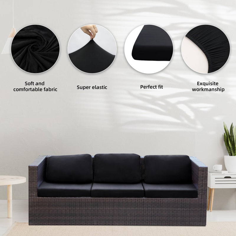 BIETYONE 8Pcs Stretch Patio Cushion Covers,Outdoor Couch Covers Replacement,Outdoor Couch & Sofa Slipcovers,for Patio Furniture Cushion Covers,Washable Reusable Furniture Protector (Black, Cover Only) - Image 3