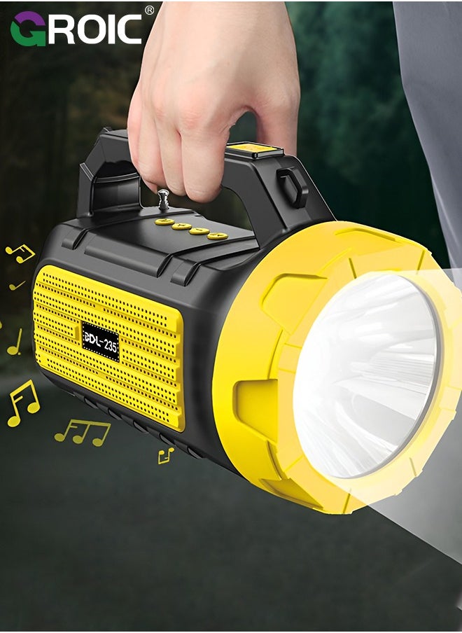 GROIC - Solar Flashlight with Radio, Emergency Weather Radio, Bluetooth Speaker, LED Flashlight with 2000mAh Battery and SOS Alarm for Outdoor Camping, Night Reading, Power Outage Emergency - Image 1