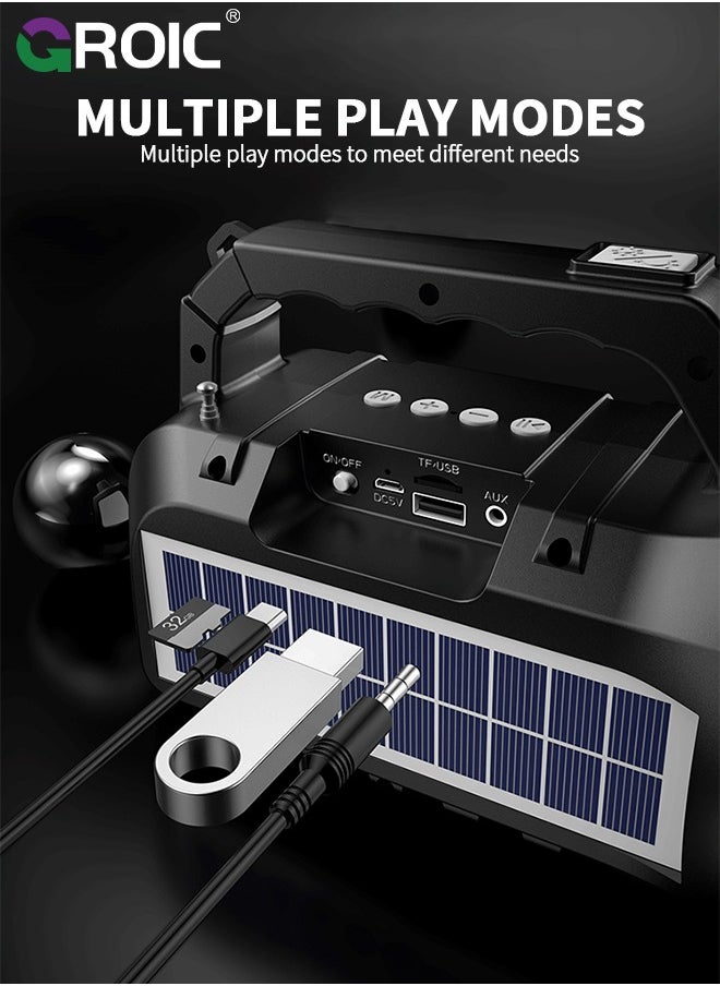 GROIC - Solar Flashlight with Radio, Emergency Weather Radio, Bluetooth Speaker, LED Flashlight with 2000mAh Battery and SOS Alarm for Outdoor Camping, Night Reading, Power Outage Emergency - Image 1