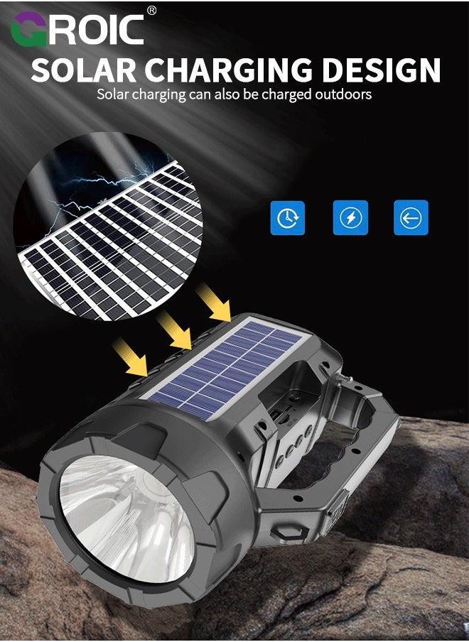 GROIC - Solar Flashlight with Radio, Emergency Weather Radio, Bluetooth Speaker, LED Flashlight with 2000mAh Battery and SOS Alarm for Outdoor Camping, Night Reading, Power Outage Emergency - Image 1